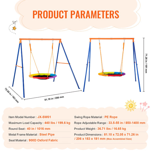 SucceBuy Kids Outdoor Swing Set With Saucer and Belt Seats