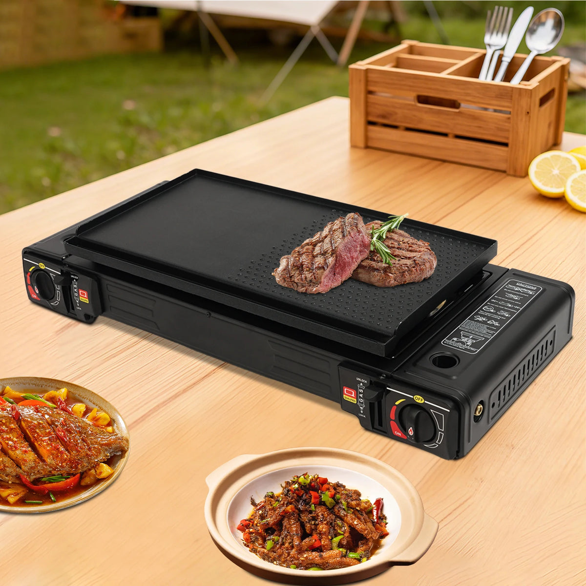 Portable Dual Burner Gas Stove with Piezo Ignition