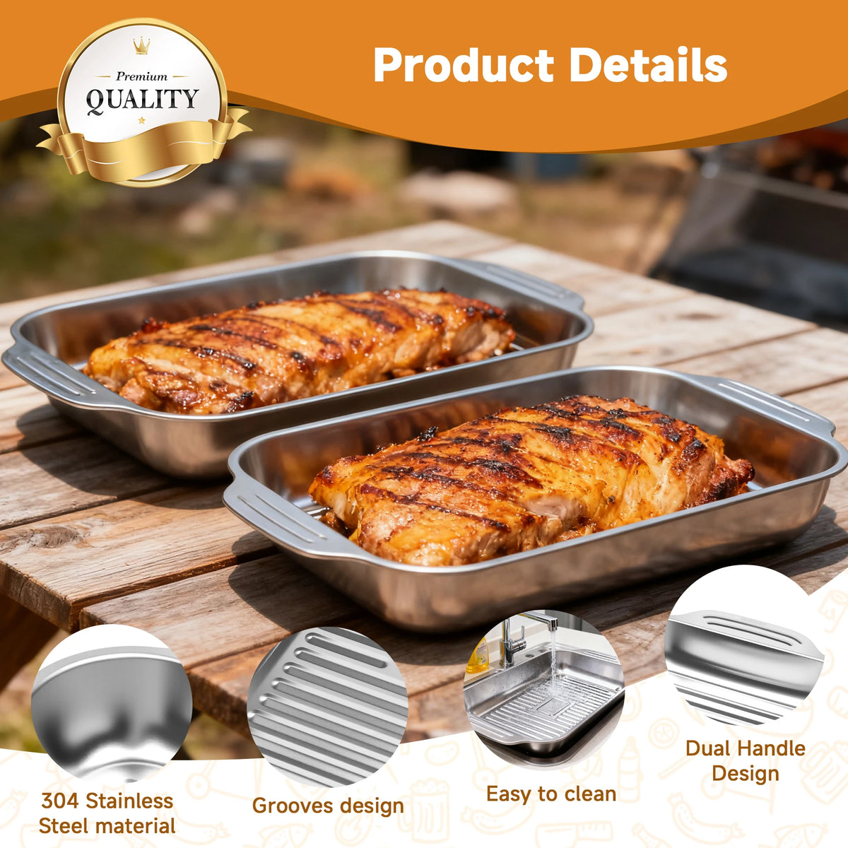 Stainless Steel Grill Prep And Serve Tray Set With Lids