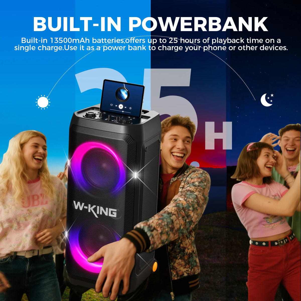 W-King T12 Portable Bluetooth Speaker With 370W Output And Lighting