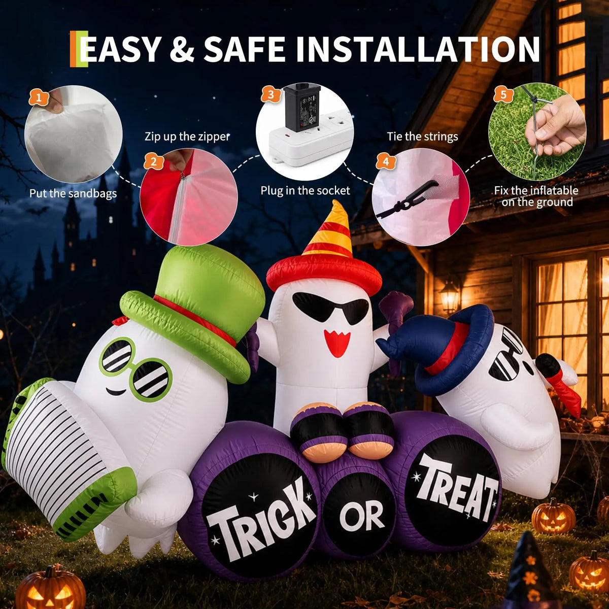 Illuminated Giant Inflatable Halloween Ghost Band For Yard