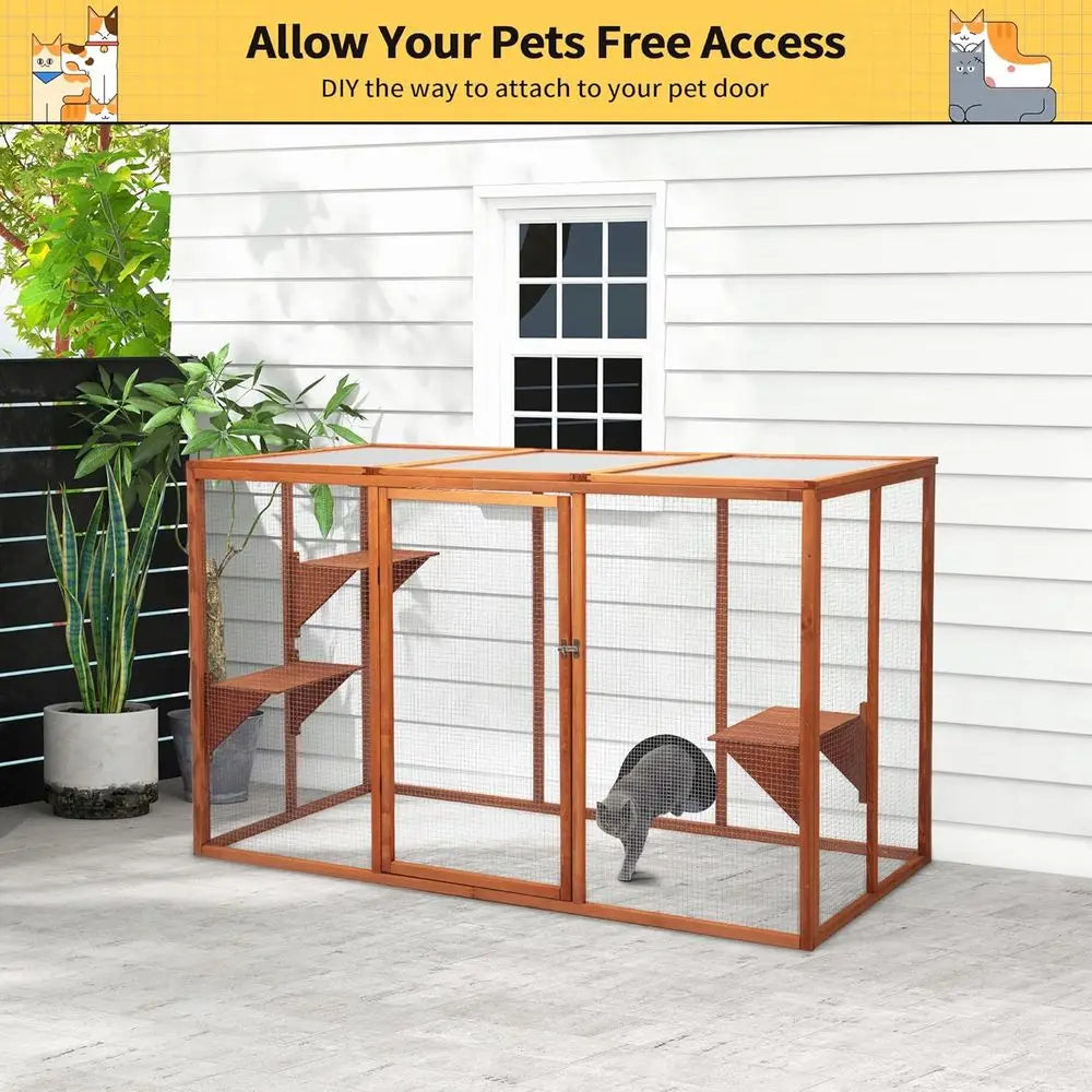 Outdoor Catio Cat Enclosure Multi Level Design With Waterproof Roof
