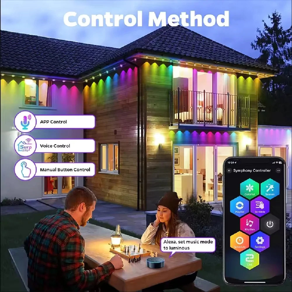 Smart App Remote Control Waterproof LED Eaves String Lights