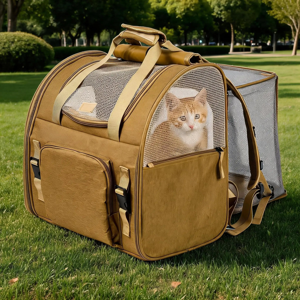 Expandable Mesh Cat Carrier Backpack With Padded Straps For Hikers