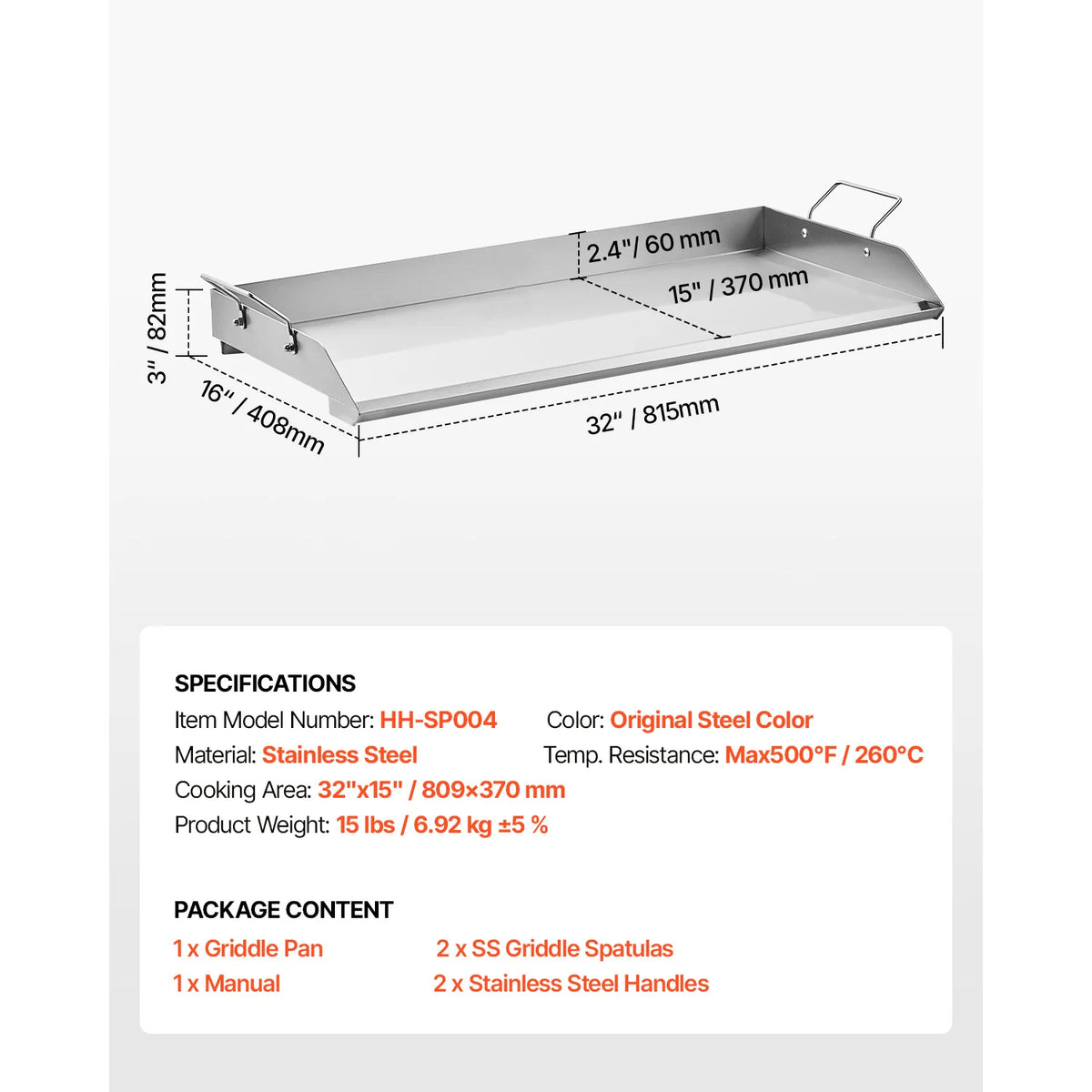 SucceBuy Stainless Steel Rectangular Flat Top Griddle For BBQ