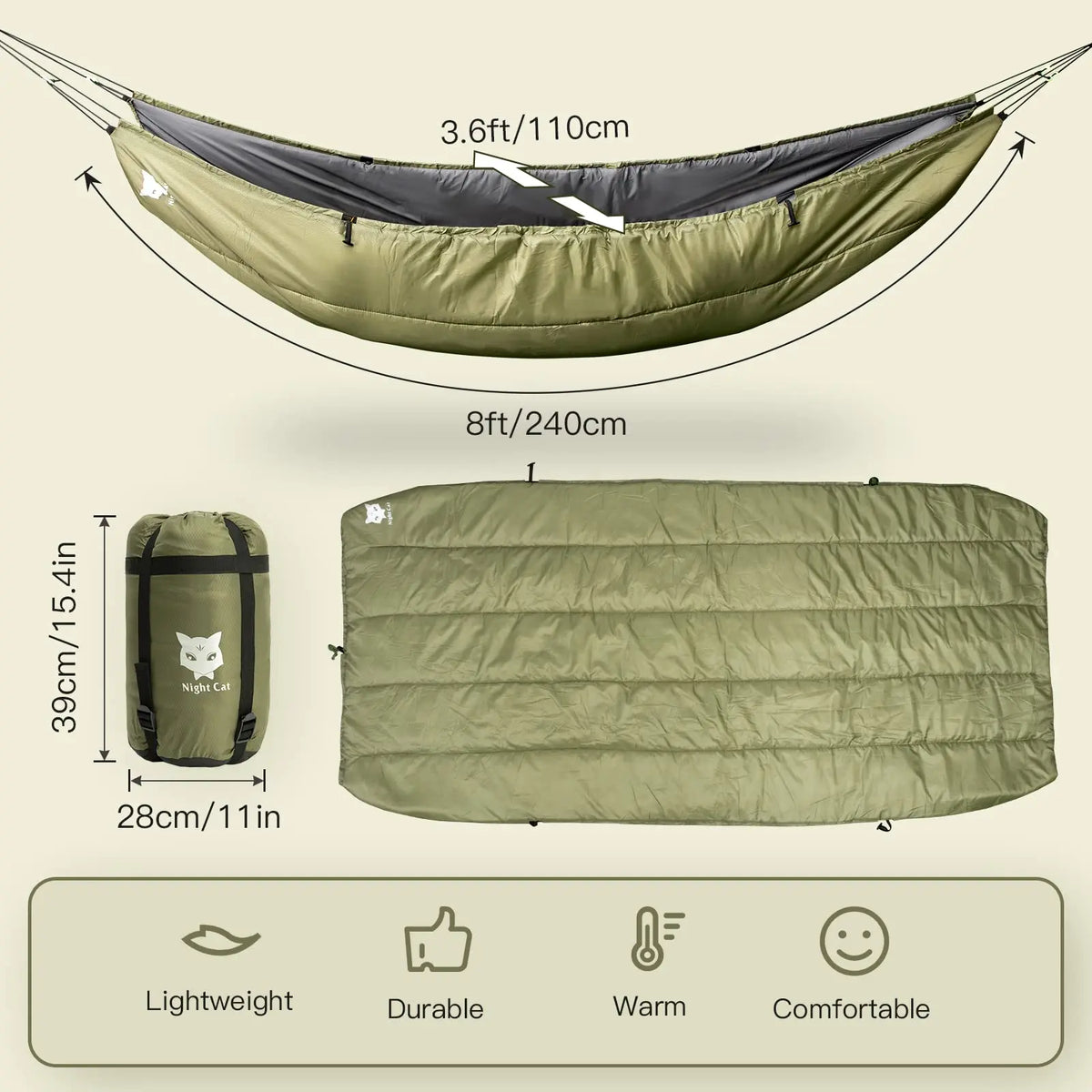 Insulated Hammock Underquilt For Lightweight All Season Sleeping Bag