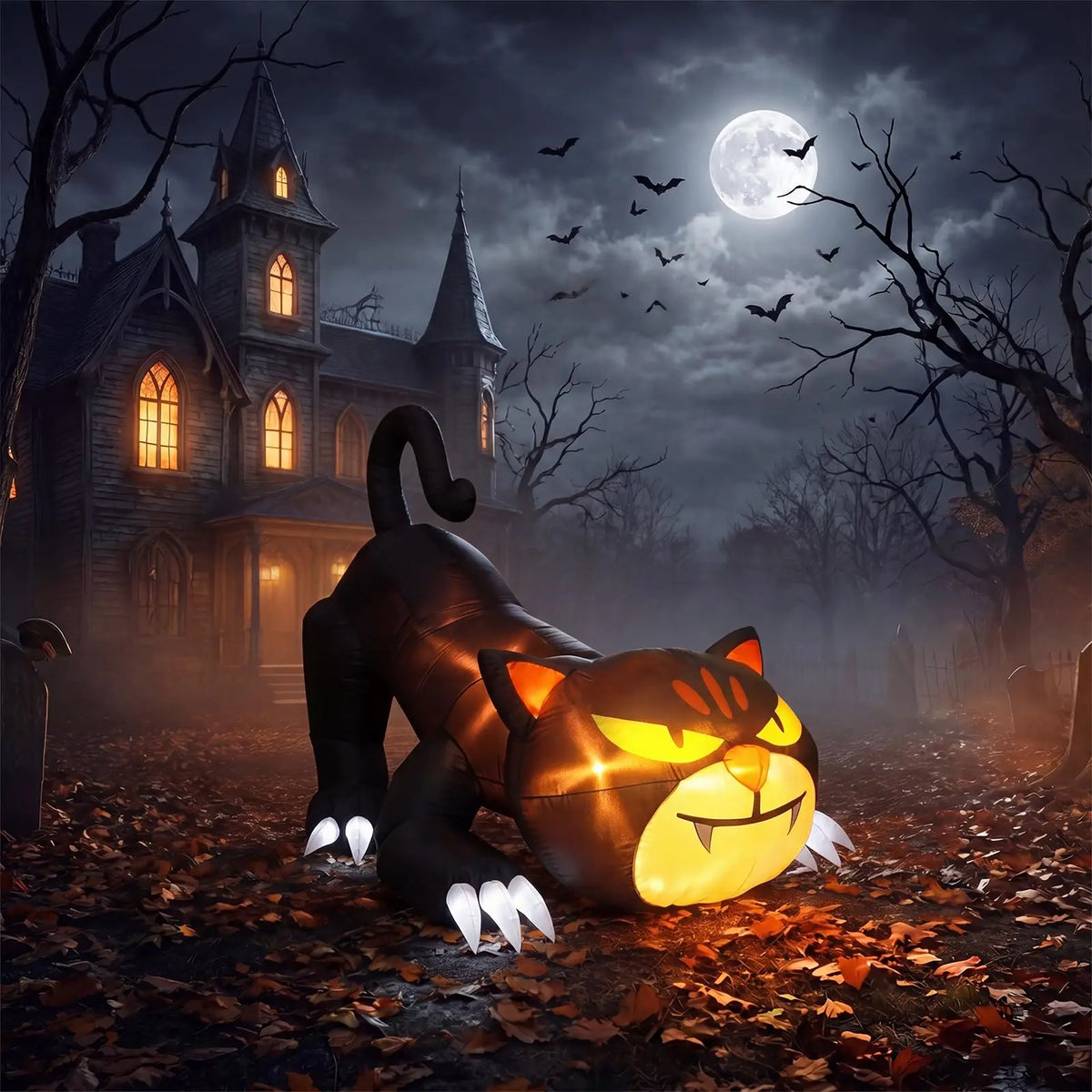 HiMiss 7 Ft Glowing Crawling Black Cat Inflatable For Lawns