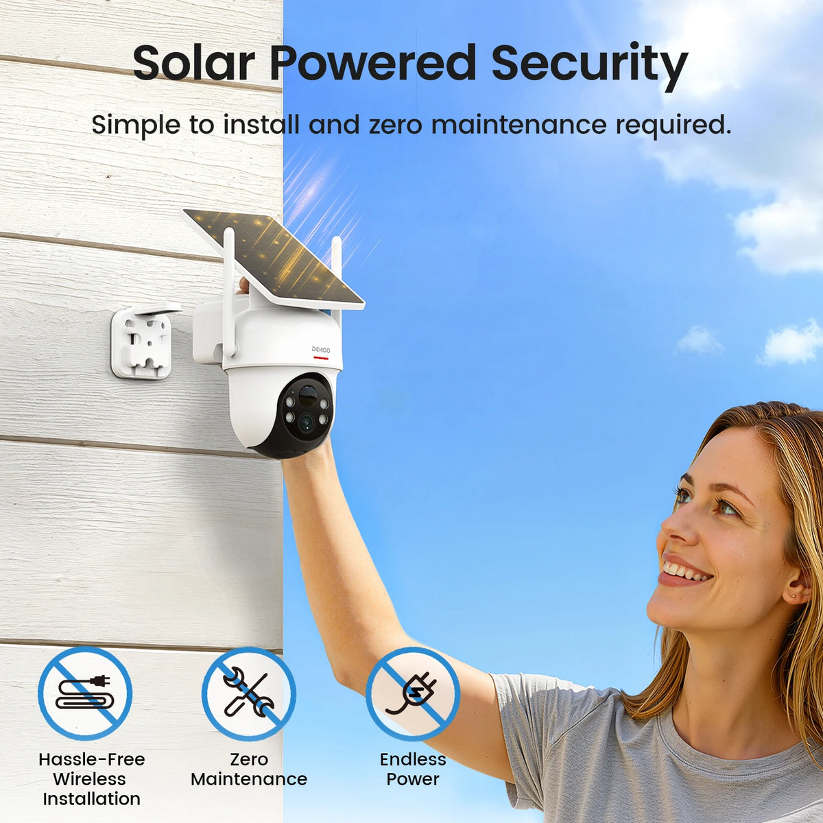 Dekco 3MP Solar Wireless Security Camera Kit With PTZ Tracking