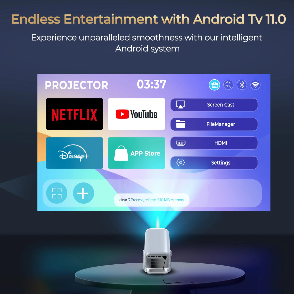 LynCast Android Projector With WiFi Bluetooth And Built In Speaker
