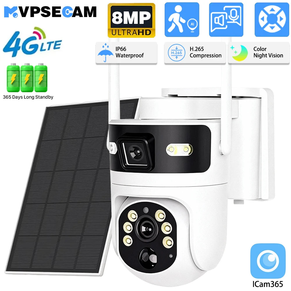 MvpSecam 8MP Dual Lens 4G PTZ Solar Outdoor IP Camera