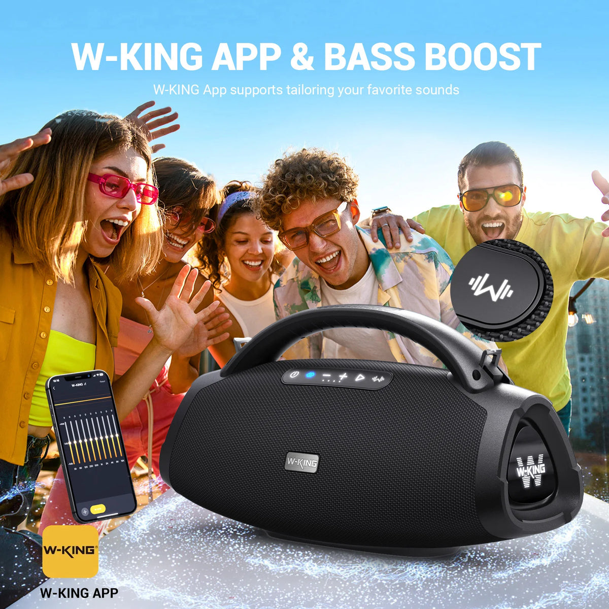 W-King D20 Portable Bluetooth Speaker With Powerful Bass IPX7 Waterproof