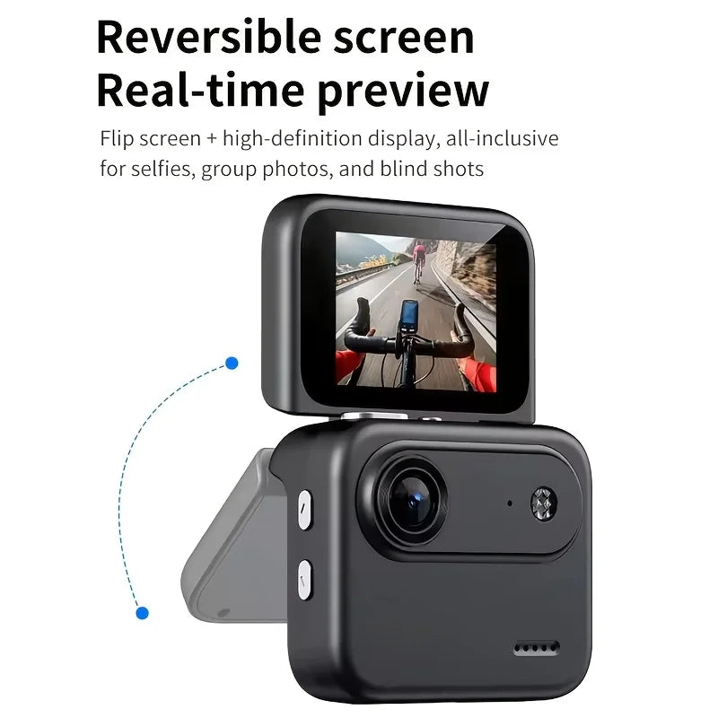 Compact 4K Flip Screen Action Camera With Anti Shake Stabilization