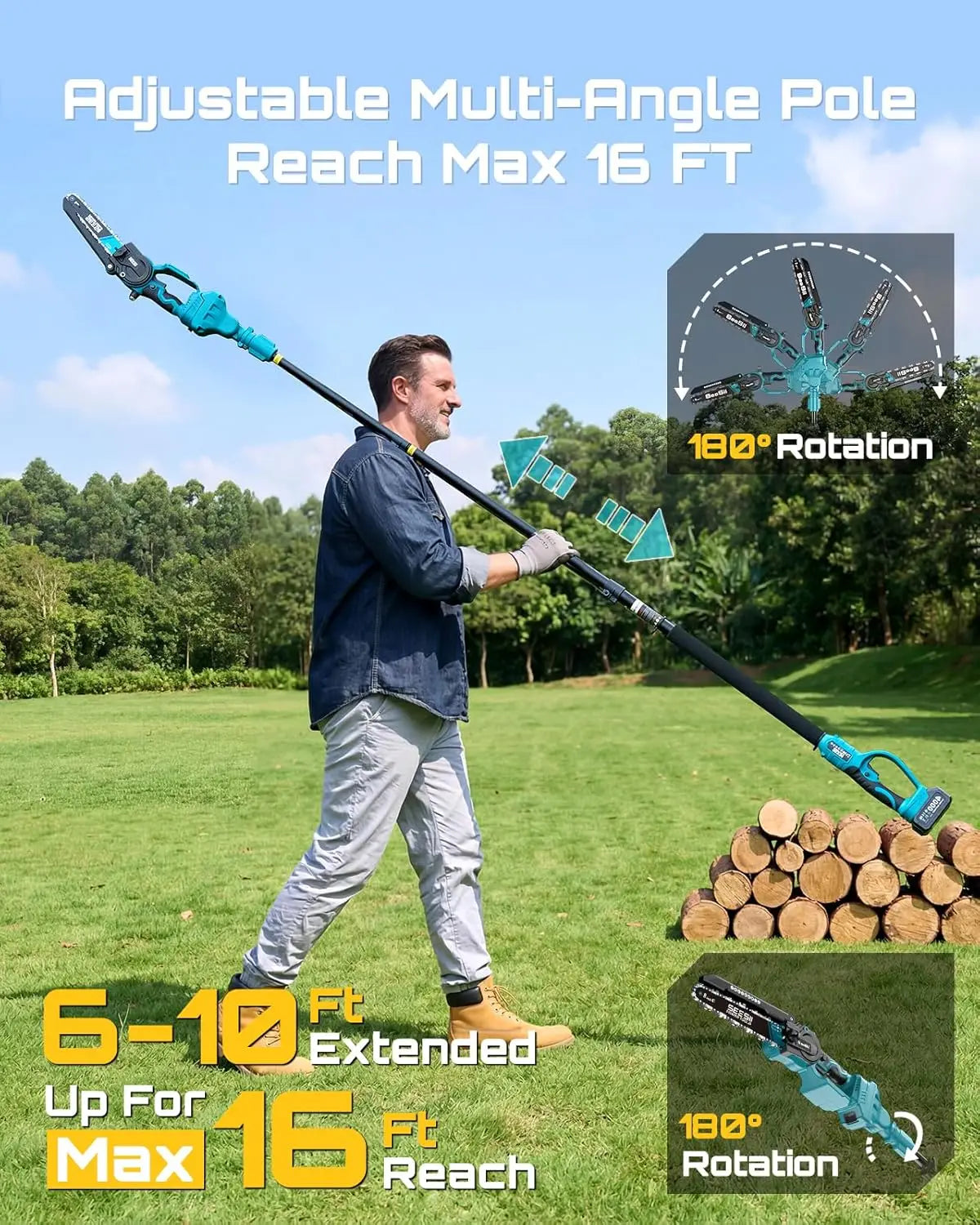 SEESII Brushless Cordless Pole Saw With Extension For Tree Trimming