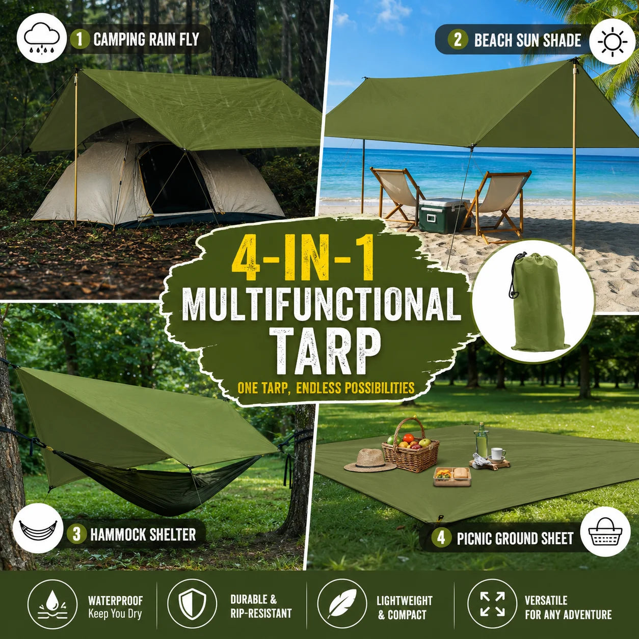 Durable Waterproof Ripstop Tarp Outdoor Shelter Canopy