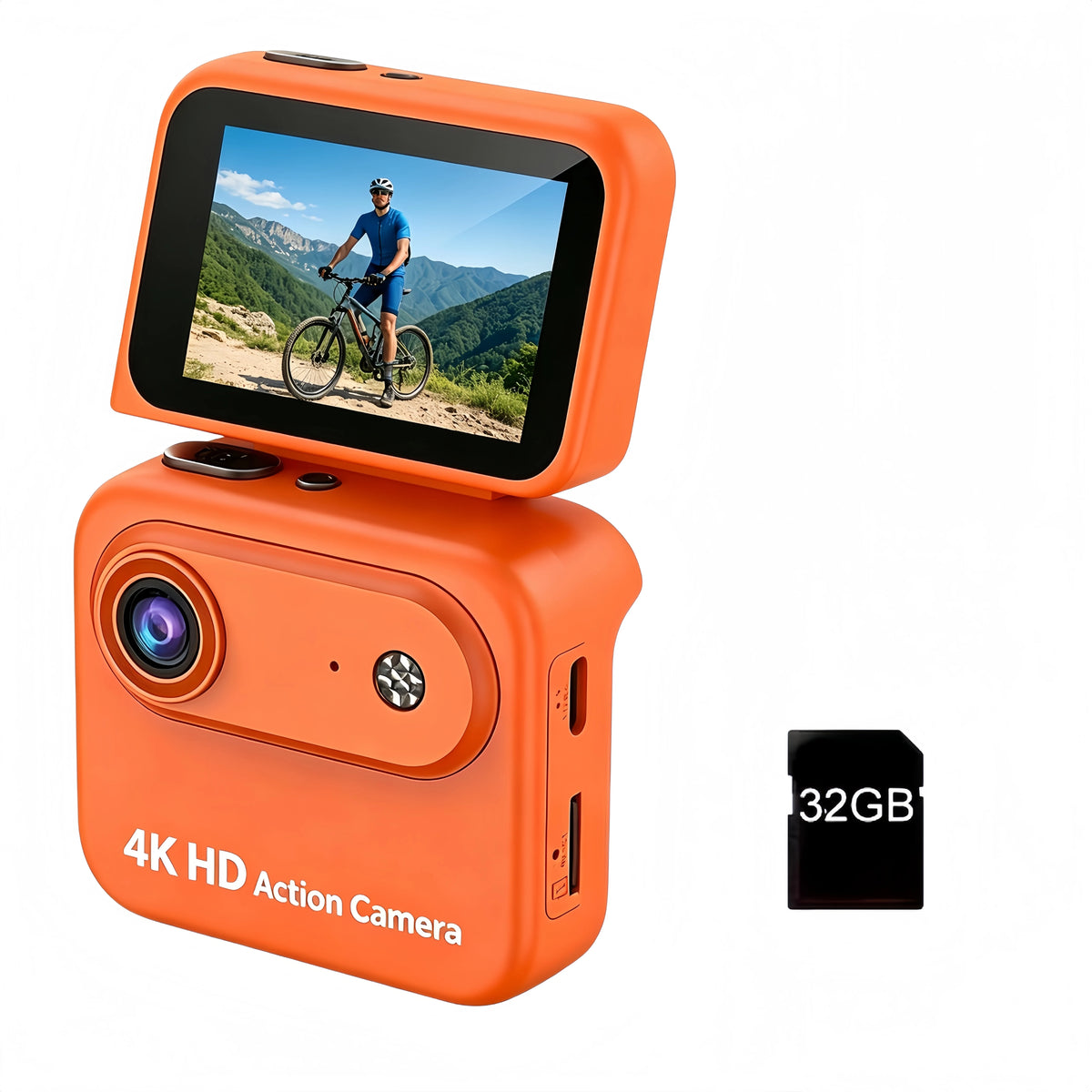 Compact 4K Flip Screen Action Camera With Anti Shake Stabilization